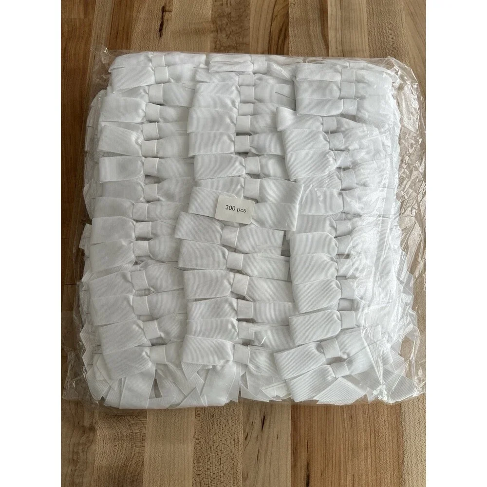300 pc Mini White Grosgrain Ribbon Bows Flowers Appliques DIY Crafts Party Decor